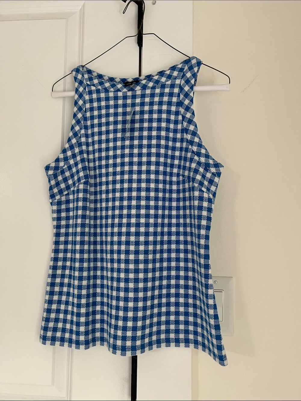 Ann Taylor Blue and White Gingham Sleeveless Tank